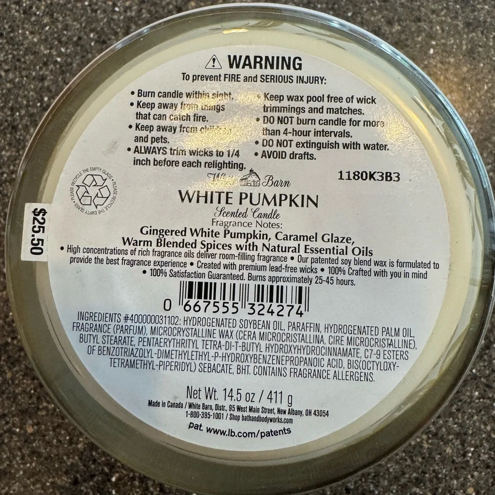 NWOT Bath & Body Works 3-Wick Candle - White Pumpkin - Picture 3 of 4